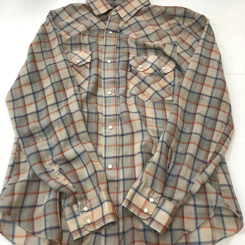 【中古品】【メンズ】 Levi's リーバイス 70's BIG E CHECK WESTERN SHIRT VINTAGE 70年代 ビッグE チェック ウエスタン シャツ 長袖 トップス ヴィンテージ 145-250715-yo-07-tei サイズ：L カラー：グレー 万代Net店