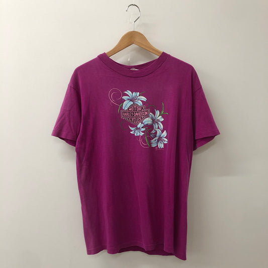 【現状渡し品】【メンズ】 HARLEY DAVIDSON ハーレーダビッドソン 80's HIBISCUS TEE VINTAGE 80年代 ハイビスカス Tシャツ 半袖 トップス ヴィンテージ HANESボディ 145-250715-yo-28-tei サイズ：L カラー：パープル 万代Net店