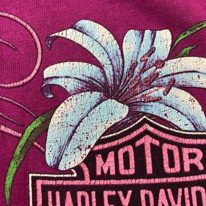 【現状渡し品】【メンズ】 HARLEY DAVIDSON ハーレーダビッドソン 80's HIBISCUS TEE VINTAGE 80年代 ハイビスカス Tシャツ 半袖 トップス ヴィンテージ HANESボディ 145-250715-yo-28-tei サイズ：L カラー：パープル 万代Net店