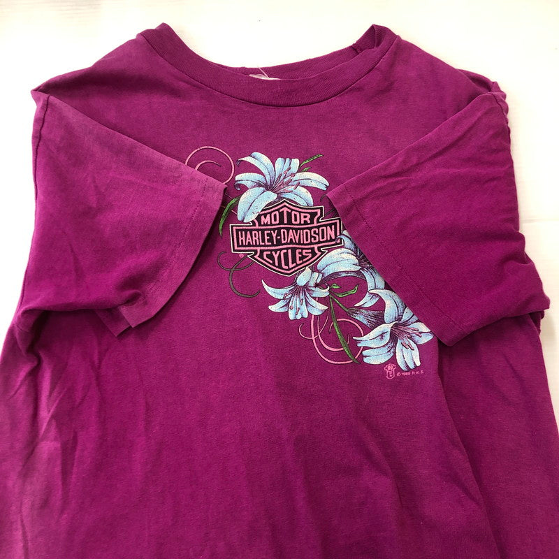 【現状渡し品】【メンズ】 HARLEY DAVIDSON ハーレーダビッドソン 80's HIBISCUS TEE VINTAGE 80年代 ハイビスカス Tシャツ 半袖 トップス ヴィンテージ HANESボディ 145-250715-yo-28-tei サイズ：L カラー：パープル 万代Net店