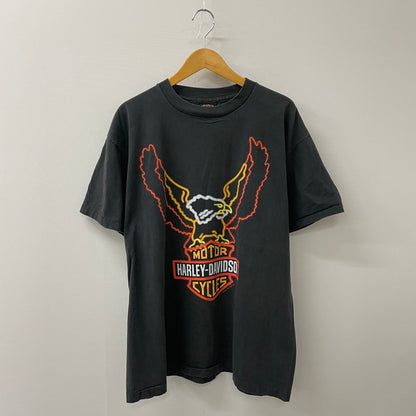 【中古品】【メンズ】 HARLEY DAVIDSON ハーレーダビッドソン 90's NEON PRINT LOGO T-SHIRT 90年代 ネオン プリント ロゴ Tシャツ 半袖 トップス シングルステッチ 145-250717-yo-36-fuz サイズ：XL カラー：ブラック 万代Net店