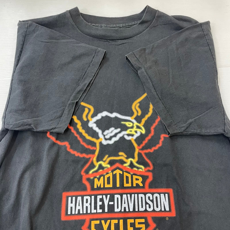 【中古品】【メンズ】 HARLEY DAVIDSON ハーレーダビッドソン 90's NEON PRINT LOGO T-SHIRT 90年代 ネオン プリント ロゴ Tシャツ 半袖 トップス シングルステッチ 145-250717-yo-36-fuz サイズ：XL カラー：ブラック 万代Net店