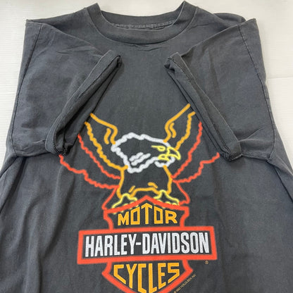 【中古品】【メンズ】 HARLEY DAVIDSON ハーレーダビッドソン 90's NEON PRINT LOGO T-SHIRT 90年代 ネオン プリント ロゴ Tシャツ 半袖 トップス シングルステッチ 145-250717-yo-36-fuz サイズ：XL カラー：ブラック 万代Net店