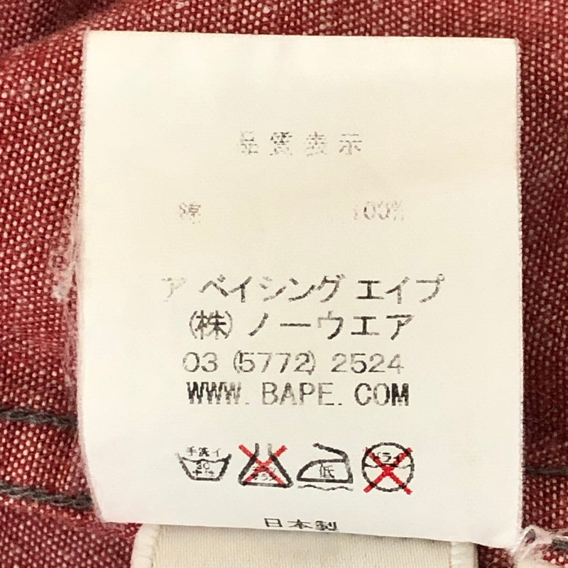 【中古品】【メンズ】 A BATHING APE アベイシングエイプ BACK LOGO WESTERN SHIRT バック ロゴ ウエスタン シャツ 長袖 トップス 142-250721-yo-07-tei サイズ：L カラー：レッド 万代Net店