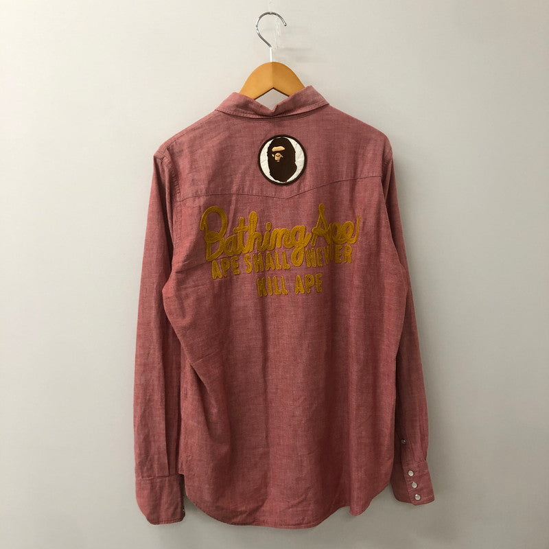 【中古品】【メンズ】 A BATHING APE アベイシングエイプ BACK LOGO WESTERN SHIRT バック ロゴ ウエスタン シャツ 長袖 トップス 142-250721-yo-07-tei サイズ：L カラー：レッド 万代Net店