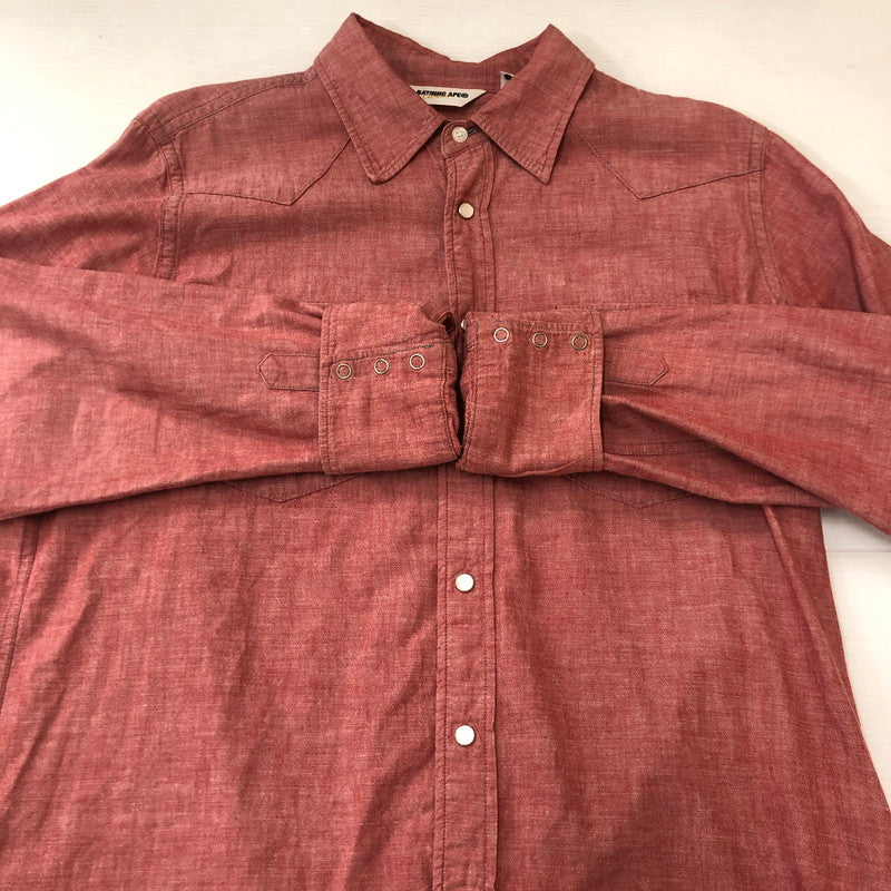 【中古品】【メンズ】 A BATHING APE アベイシングエイプ BACK LOGO WESTERN SHIRT バック ロゴ ウエスタン シャツ 長袖 トップス 142-250721-yo-07-tei サイズ：L カラー：レッド 万代Net店