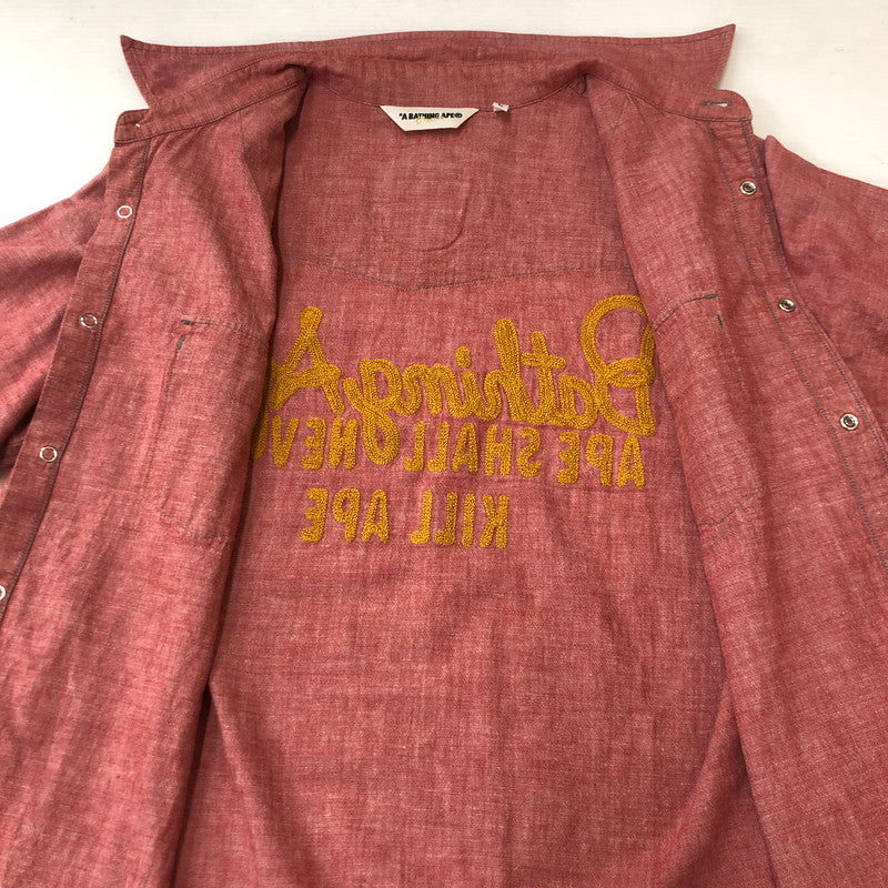【中古品】【メンズ】 A BATHING APE アベイシングエイプ BACK LOGO WESTERN SHIRT バック ロゴ ウエスタン シャツ 長袖 トップス 142-250721-yo-07-tei サイズ：L カラー：レッド 万代Net店