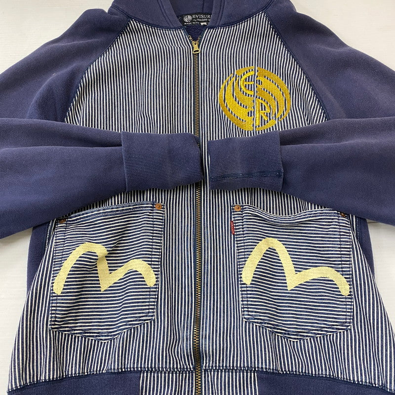 【中古品】【メンズ】 EVISU エヴィス × RING 別注 コラボ HICKORY FULL ZIP HOODIE ヒッコリー フルジップ フーディー トップス パーカー 145-250723-KS-17-tei カラー：ネイビー 万代Net店