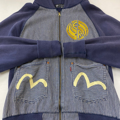【中古品】【メンズ】 EVISU エヴィス × RING 別注 コラボ HICKORY FULL ZIP HOODIE ヒッコリー フルジップ フーディー トップス パーカー 145-250723-KS-17-tei カラー：ネイビー 万代Net店