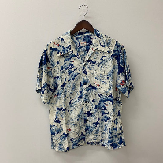 【中古品】【メンズ】 MOMOTARO JEANS 桃太郎ジーンズ S/S LINEN ALOHA SHIRTS S126081 ショートスリーブ リネン アロハシャツ 半袖 トップス ハワイアンシャツ 145-250723-KS-19-tei カラー：ブルー 万代Net店