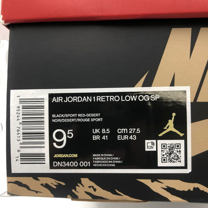 【未使用品】【メンズ】 NIKE ナイキ × SOLE FLY ソールフライ 別注 コラボ AIR JORDAN 1 RETRO LOW OG SP BLACK AND SPORT RED DN3400-001 エアジョーダン1 レトロ ロー オリジナル スペシャル スニーカー 靴 160-250813-yo-08-tei カラー：BLACK/SPORT RED-DESERT 万代Net店