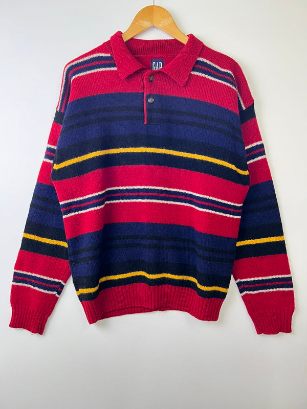【中古品】【メンズ】 OLD GAP オールドギャップ 90’S ボーダーニット ハーフボタン ヴィンテージ 147-260921-AS-11-hon サイズ：L カラー：マルチカラー 万代Net店
