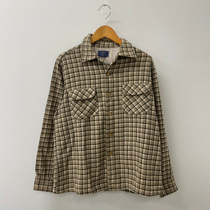 【現状渡し品】【メンズ】 PENDLETON ペンドルトン CHECK L/S OPEN COLLAR WOOL SHIRT チェック ロングスリーブ オープンカラー ウール シャツ 長袖 トップス 145-250730-ks-18-tei サイズ：L カラー：ブラウン 万代Net店