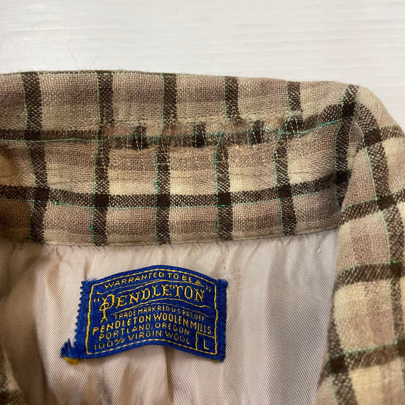 【現状渡し品】【メンズ】 PENDLETON ペンドルトン CHECK L/S OPEN COLLAR WOOL SHIRT チェック ロングスリーブ オープンカラー ウール シャツ 長袖 トップス 145-250730-ks-18-tei サイズ：L カラー：ブラウン 万代Net店