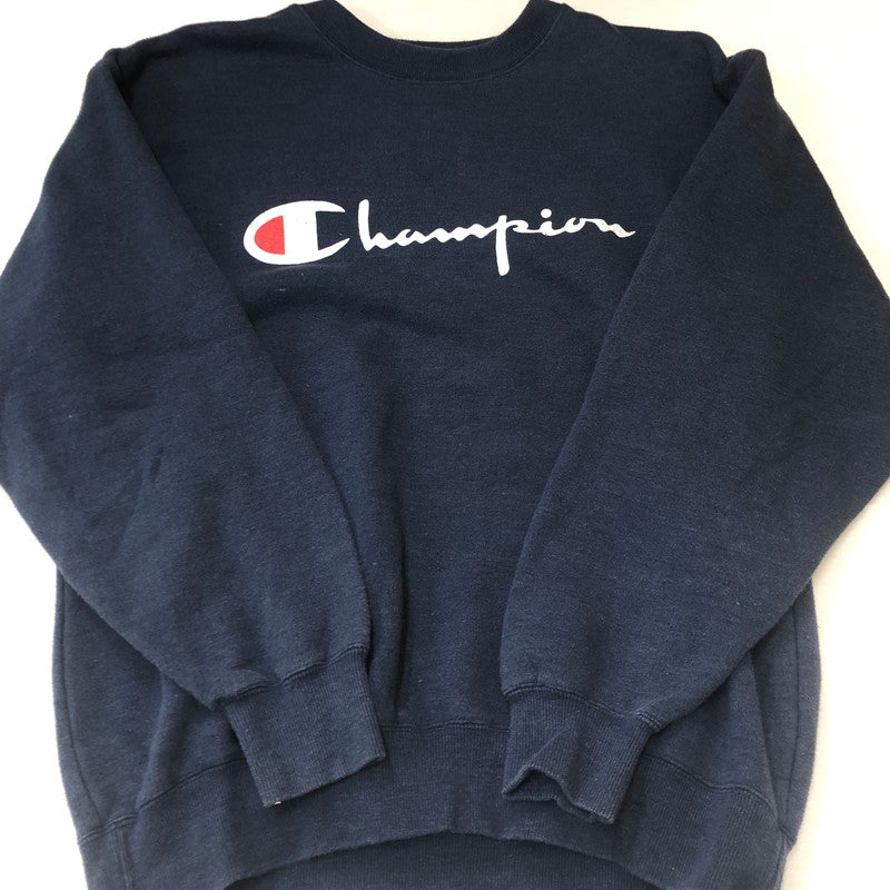 【中古品】【メンズ】 Champion チャンピオン 90’s LOGO PRINT CREWNECK SWEAT MADE IN USA 90年代 ロゴプリント クルーネックスウェット USA製 トップス トレーナー 145-250810-ts-19-tei サイズ：M カラー：ネイビー 万代Net店