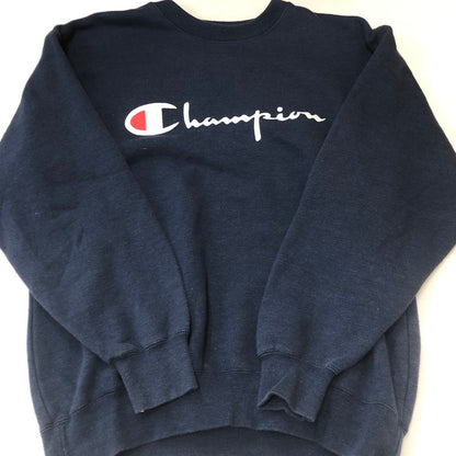 【中古品】【メンズ】 Champion チャンピオン 90’s LOGO PRINT CREWNECK SWEAT MADE IN USA 90年代 ロゴプリント クルーネックスウェット USA製 トップス トレーナー 145-250810-ts-19-tei サイズ：M カラー：ネイビー 万代Net店