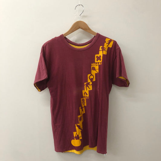 【現状渡し品】【メンズ】 Champion チャンピオン 70’s PICTOGRAM REVERSIBLE S/S TEE VINTAGE 70年代 ピクトグラム リバーシブル ショートスリーブ Tシャツ 半袖 トップス ヴィンテージ 145-250820-KS-17-tei サイズ：M カラー：ボルドー/イエロー 万代Net店