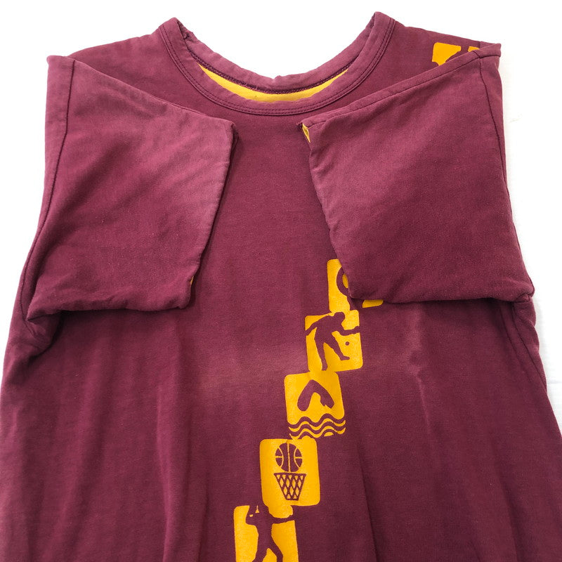 【現状渡し品】【メンズ】 Champion チャンピオン 70’s PICTOGRAM REVERSIBLE S/S TEE VINTAGE 70年代 ピクトグラム リバーシブル ショートスリーブ Tシャツ 半袖 トップス ヴィンテージ 145-250820-KS-17-tei サイズ：M カラー：ボルドー/イエロー 万代Net店