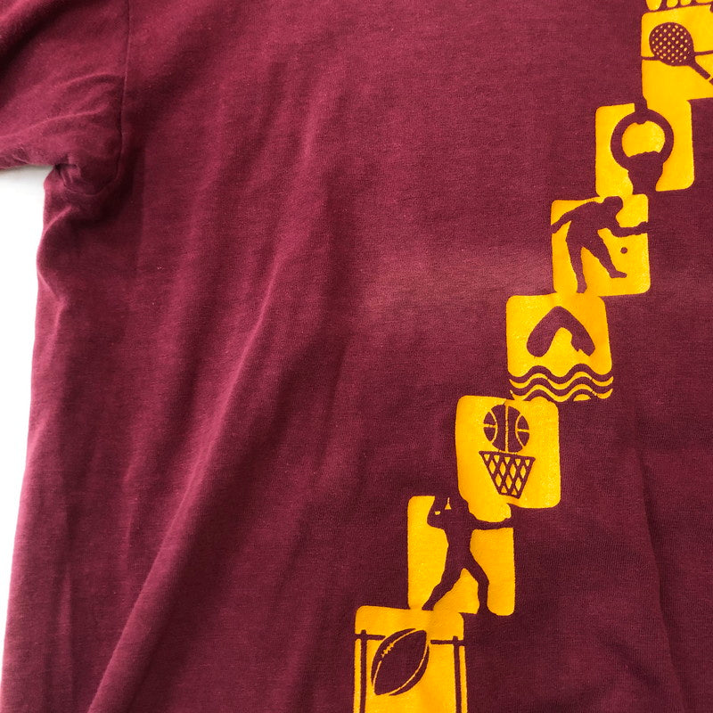 【現状渡し品】【メンズ】 Champion チャンピオン 70’s PICTOGRAM REVERSIBLE S/S TEE VINTAGE 70年代 ピクトグラム リバーシブル ショートスリーブ Tシャツ 半袖 トップス ヴィンテージ 145-250820-KS-17-tei サイズ：M カラー：ボルドー/イエロー 万代Net店