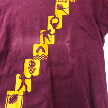 【現状渡し品】【メンズ】 Champion チャンピオン 70’s PICTOGRAM REVERSIBLE S/S TEE VINTAGE 70年代 ピクトグラム リバーシブル ショートスリーブ Tシャツ 半袖 トップス ヴィンテージ 145-250820-KS-17-tei サイズ：M カラー：ボルドー/イエロー 万代Net店