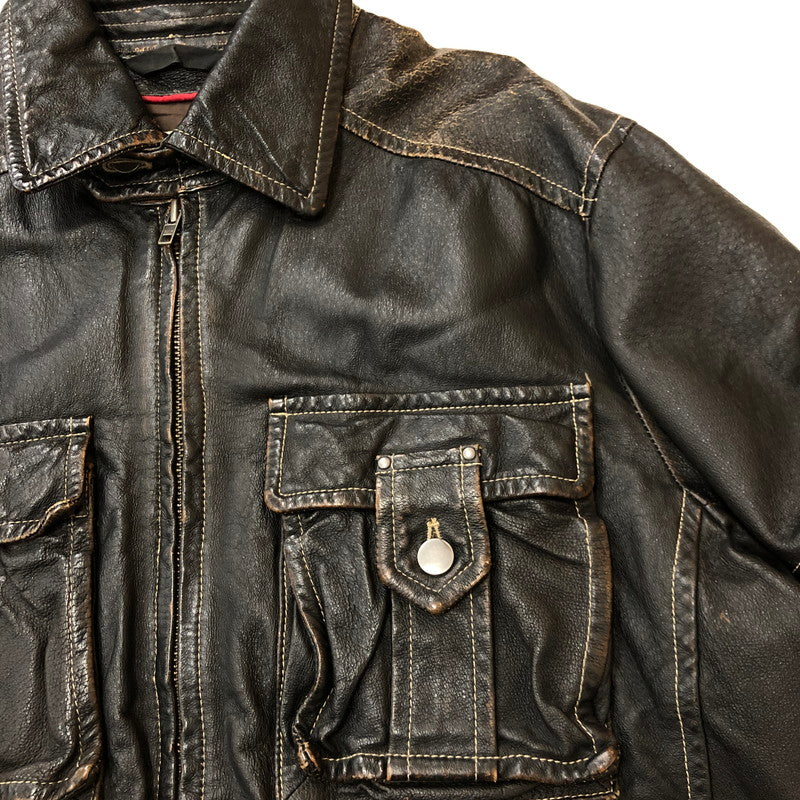 【現状渡し品】【メンズ】 BERIK REVOLUTION ベリックレボリューション LEATHER JACKET レザージャケット アウター ライダース 145-250825-KS-24-tei サイズ：L カラー：ブラック 万代Net店
