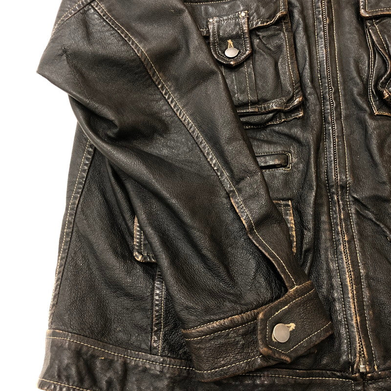 【現状渡し品】【メンズ】 BERIK REVOLUTION ベリックレボリューション LEATHER JACKET レザージャケット アウター ライダース 145-250825-KS-24-tei サイズ：L カラー：ブラック 万代Net店