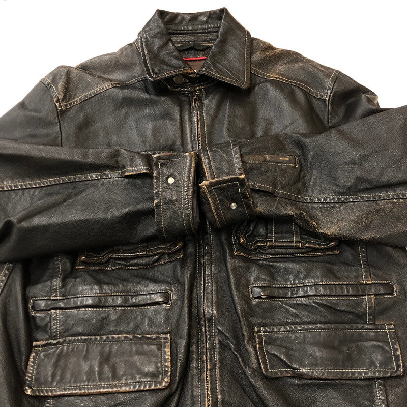 【現状渡し品】【メンズ】 BERIK REVOLUTION ベリックレボリューション LEATHER JACKET レザージャケット アウター ライダース 145-250825-KS-24-tei サイズ：L カラー：ブラック 万代Net店