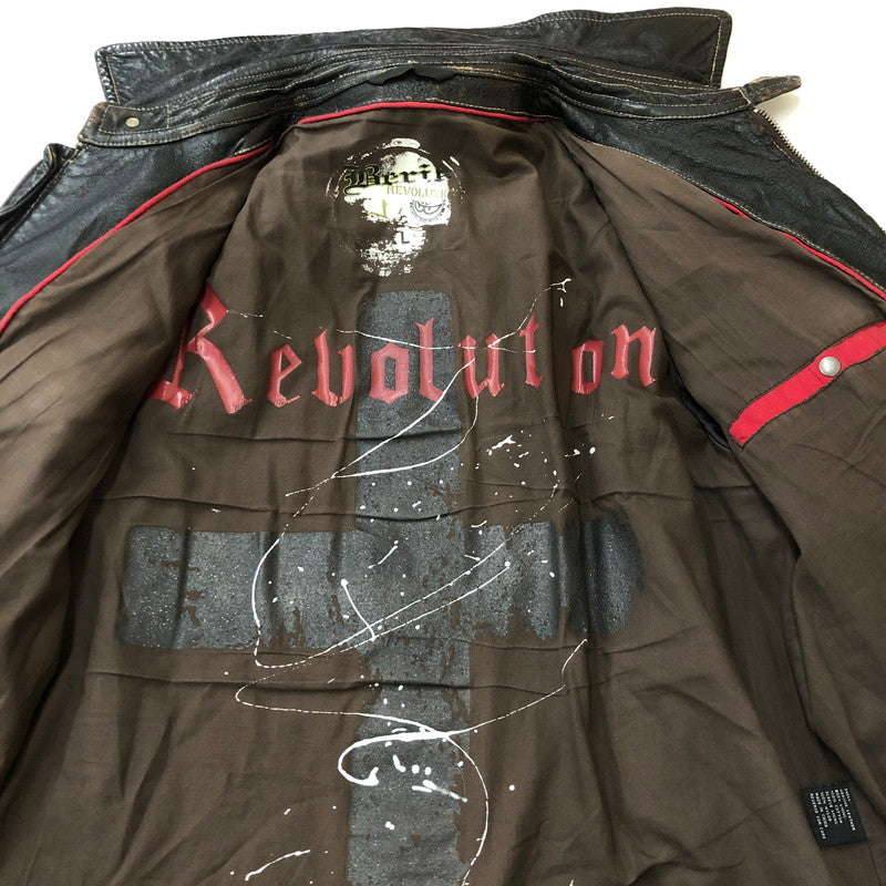 【現状渡し品】【メンズ】 BERIK REVOLUTION ベリックレボリューション LEATHER JACKET レザージャケット アウター ライダース 145-250825-KS-24-tei サイズ：L カラー：ブラック 万代Net店