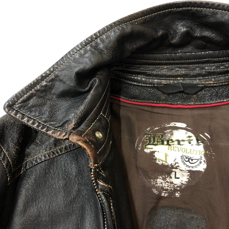 【現状渡し品】【メンズ】 BERIK REVOLUTION ベリックレボリューション LEATHER JACKET レザージャケット アウター ライダース 145-250825-KS-24-tei サイズ：L カラー：ブラック 万代Net店