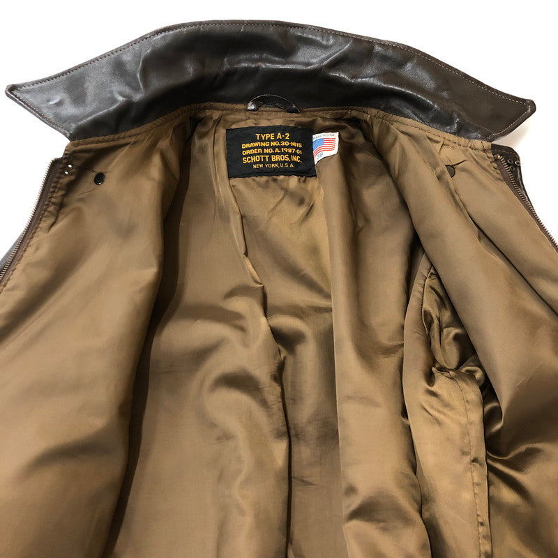 【現状渡し品】【メンズ】 schott ショット 80’s A-2 FLIGHT LEATHER JACKET VINTAGE 30-1415 80年代 エーツー フライト レザージャケット ヴィンテージ アウター USA製 145-250825-KS-23-tei サイズ：38 カラー：ブラウン 万代Net店