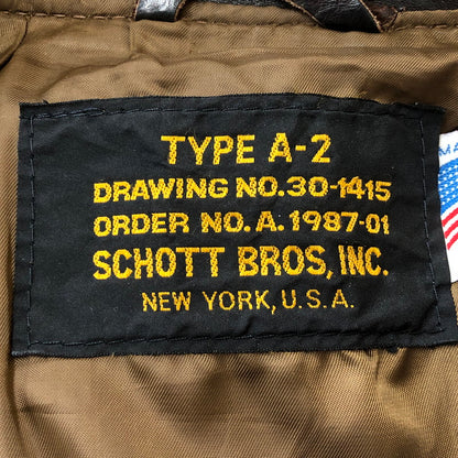 【現状渡し品】【メンズ】 schott ショット 80’s A-2 FLIGHT LEATHER JACKET VINTAGE 30-1415 80年代 エーツー フライト レザージャケット ヴィンテージ アウター USA製 145-250825-KS-23-tei サイズ：38 カラー：ブラウン 万代Net店