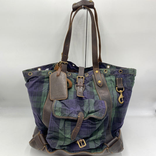 【現状渡し品】【メンズ/レディース】 RALPH LAUREN ラルフローレン BLACK WATCH PATTERN LEATHER TOTEBAG BACKPACK ブラックウォッチ柄 レザートートバッグ カバン リュック 188-250902-ts-09-tei カラー：グリーン 万代Net店