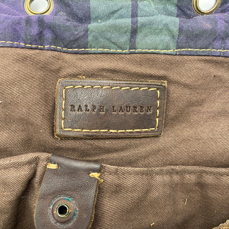【現状渡し品】【メンズ/レディース】 RALPH LAUREN ラルフローレン BLACK WATCH PATTERN LEATHER TOTEBAG BACKPACK ブラックウォッチ柄 レザートートバッグ カバン リュック 188-250902-ts-09-tei カラー：グリーン 万代Net店