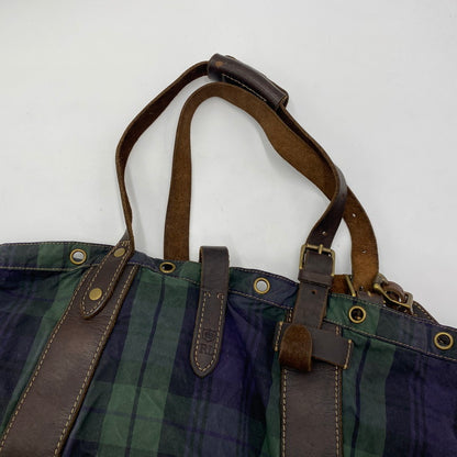 【現状渡し品】【メンズ/レディース】 RALPH LAUREN ラルフローレン BLACK WATCH PATTERN LEATHER TOTEBAG BACKPACK ブラックウォッチ柄 レザートートバッグ カバン リュック 188-250902-ts-09-tei カラー：グリーン 万代Net店