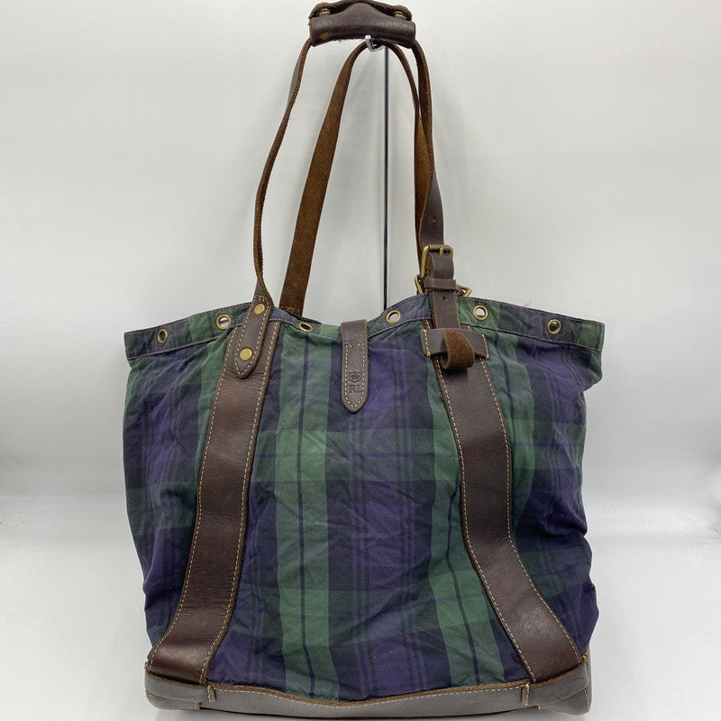 【現状渡し品】【メンズ/レディース】 RALPH LAUREN ラルフローレン BLACK WATCH PATTERN LEATHER TOTEBAG BACKPACK ブラックウォッチ柄 レザートートバッグ カバン リュック 188-250902-ts-09-tei カラー：グリーン 万代Net店