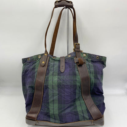 【現状渡し品】【メンズ/レディース】 RALPH LAUREN ラルフローレン BLACK WATCH PATTERN LEATHER TOTEBAG BACKPACK ブラックウォッチ柄 レザートートバッグ カバン リュック 188-250902-ts-09-tei カラー：グリーン 万代Net店