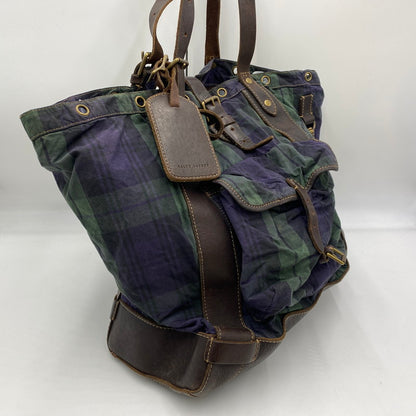 【現状渡し品】【メンズ/レディース】 RALPH LAUREN ラルフローレン BLACK WATCH PATTERN LEATHER TOTEBAG BACKPACK ブラックウォッチ柄 レザートートバッグ カバン リュック 188-250902-ts-09-tei カラー：グリーン 万代Net店