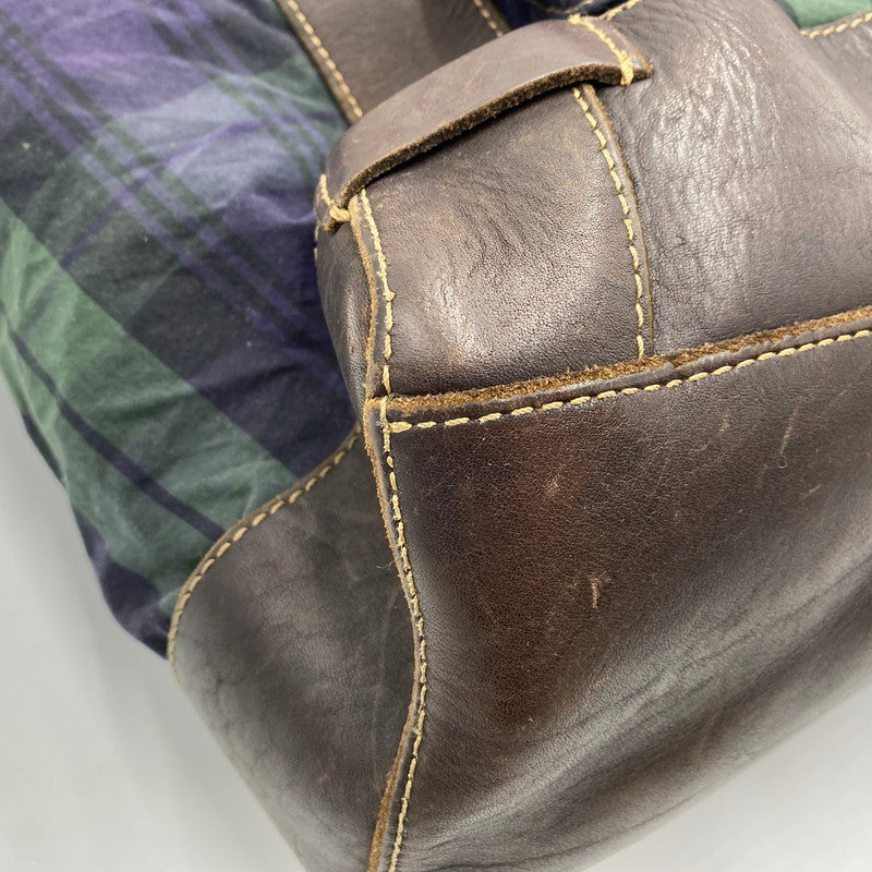 【現状渡し品】【メンズ/レディース】 RALPH LAUREN ラルフローレン BLACK WATCH PATTERN LEATHER TOTEBAG BACKPACK ブラックウォッチ柄 レザートートバッグ カバン リュック 188-250902-ts-09-tei カラー：グリーン 万代Net店