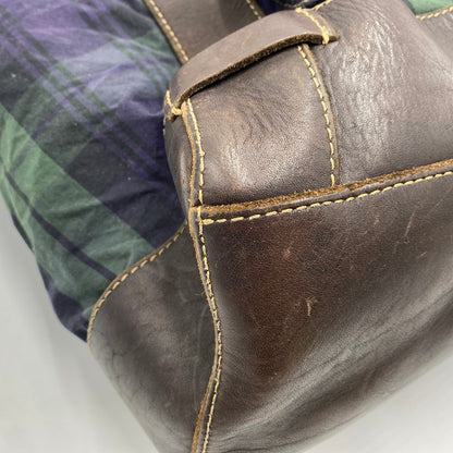 【現状渡し品】【メンズ/レディース】 RALPH LAUREN ラルフローレン BLACK WATCH PATTERN LEATHER TOTEBAG BACKPACK ブラックウォッチ柄 レザートートバッグ カバン リュック 188-250902-ts-09-tei カラー：グリーン 万代Net店