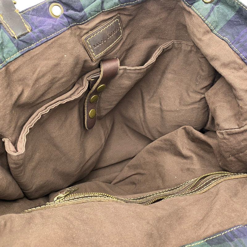 【現状渡し品】【メンズ/レディース】 RALPH LAUREN ラルフローレン BLACK WATCH PATTERN LEATHER TOTEBAG BACKPACK ブラックウォッチ柄 レザートートバッグ カバン リュック 188-250902-ts-09-tei カラー：グリーン 万代Net店