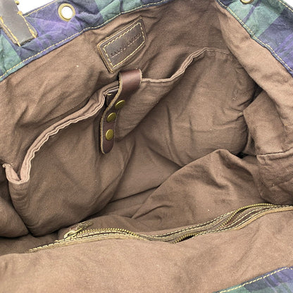 【現状渡し品】【メンズ/レディース】 RALPH LAUREN ラルフローレン BLACK WATCH PATTERN LEATHER TOTEBAG BACKPACK ブラックウォッチ柄 レザートートバッグ カバン リュック 188-250902-ts-09-tei カラー：グリーン 万代Net店