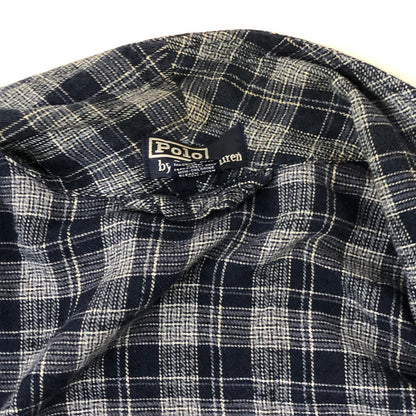 【現状渡し品】【メンズ】 Polo by Ralph Lauren ポロバイラルフローレン 90's COTTON CHECK GOWN 90年代 コットン チェックガウン シャツ 長袖 トップス 147-250912-yo-24-tei サイズ：L/XL カラー：ネイビー 万代Net店