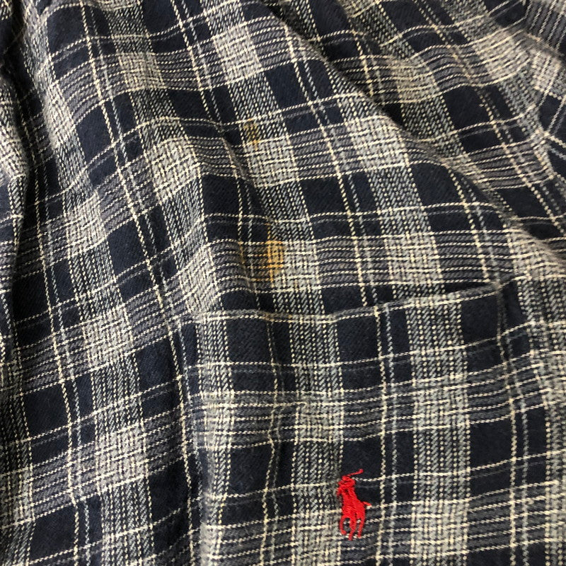 【現状渡し品】【メンズ】 Polo by Ralph Lauren ポロバイラルフローレン 90's COTTON CHECK GOWN 90年代 コットン チェックガウン シャツ 長袖 トップス 147-250912-yo-24-tei サイズ：L/XL カラー：ネイビー 万代Net店