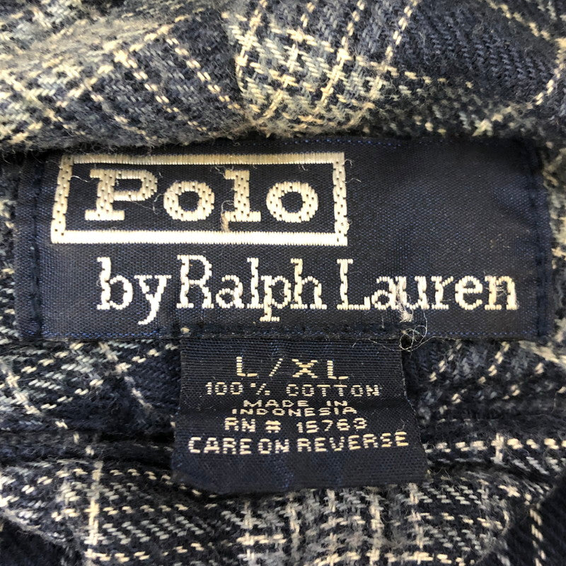 【現状渡し品】【メンズ】 Polo by Ralph Lauren ポロバイラルフローレン 90's COTTON CHECK GOWN 90年代 コットン チェックガウン シャツ 長袖 トップス 147-250912-yo-24-tei サイズ：L/XL カラー：ネイビー 万代Net店