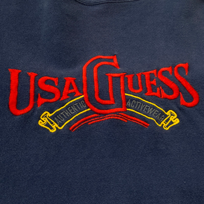 【中古品】【メンズ】 GUESS ゲス 80's VINTAGE COLLARBLOCK SWEAT 80年代 ヴィンテージ 切替スウェット 長袖 トップス USA製 トレーナー 145-260829-sa-03-tei サイズ：ONE カラー：ネイビー 万代Net店