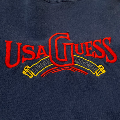 【中古品】【メンズ】 GUESS ゲス 80's VINTAGE COLLARBLOCK SWEAT 80年代 ヴィンテージ 切替スウェット 長袖 トップス USA製 トレーナー 145-260829-sa-03-tei サイズ：ONE カラー：ネイビー 万代Net店