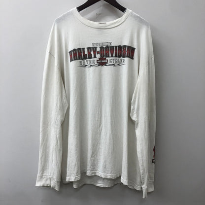 【現状渡し品】【メンズ】 HARLEY DAVIDSON ハーレーダビッドソン 00's FIRE L/S TEE 2000年代 ファイアー ロングスリーブ Tシャツ トップス 長袖 スリーブプリント 145-250914-ts-09-tei サイズ：XL カラー：ホワイト 万代Net店