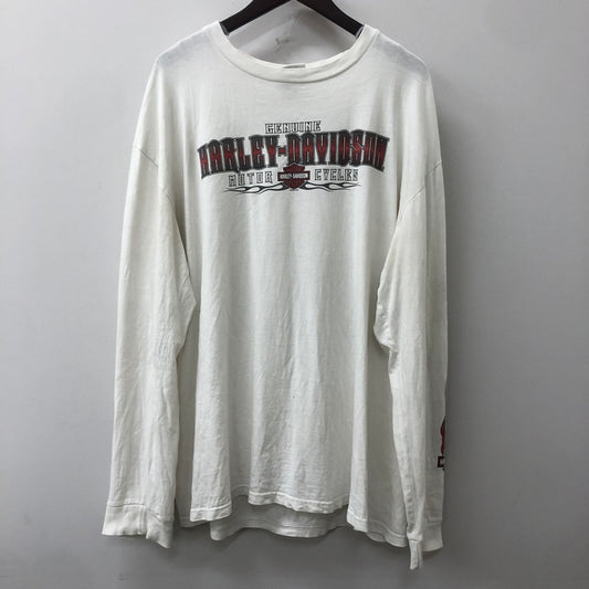 【現状渡し品】【メンズ】 HARLEY DAVIDSON ハーレーダビッドソン 00's FIRE L/S TEE 2000年代 ファイアー ロングスリーブ Tシャツ トップス 長袖 スリーブプリント 145-250914-ts-09-tei サイズ：XL カラー：ホワイト 万代Net店