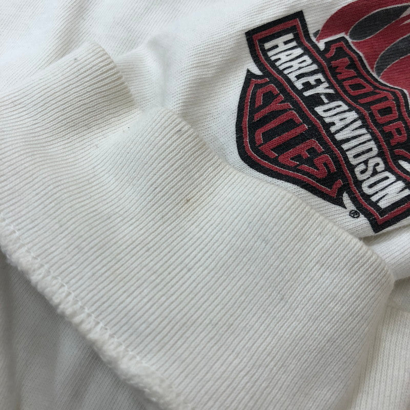 【現状渡し品】【メンズ】 HARLEY DAVIDSON ハーレーダビッドソン 00's FIRE L/S TEE 2000年代 ファイアー ロングスリーブ Tシャツ トップス 長袖 スリーブプリント 145-250914-ts-09-tei サイズ：XL カラー：ホワイト 万代Net店