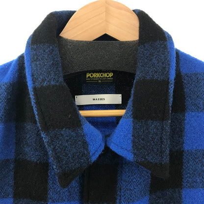 【中古品】【メンズ】 MASSES マシス × PORKCHOP GARAGE SUPPLY ポークチョップガレージサプライ 別注 コラボ 24AW WOOL JACKET P ウールジャケット バッファローチェックジャケット アウター 145-250905-ts-17-fuz サイズ：XL カラー：ブルー 万代Net店